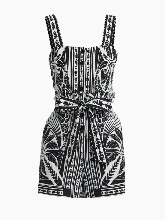 FARM Rio Pants - Farm Rio Black & White Monochrome Elegance Scarf Belted Romper Size M 🖤🤍